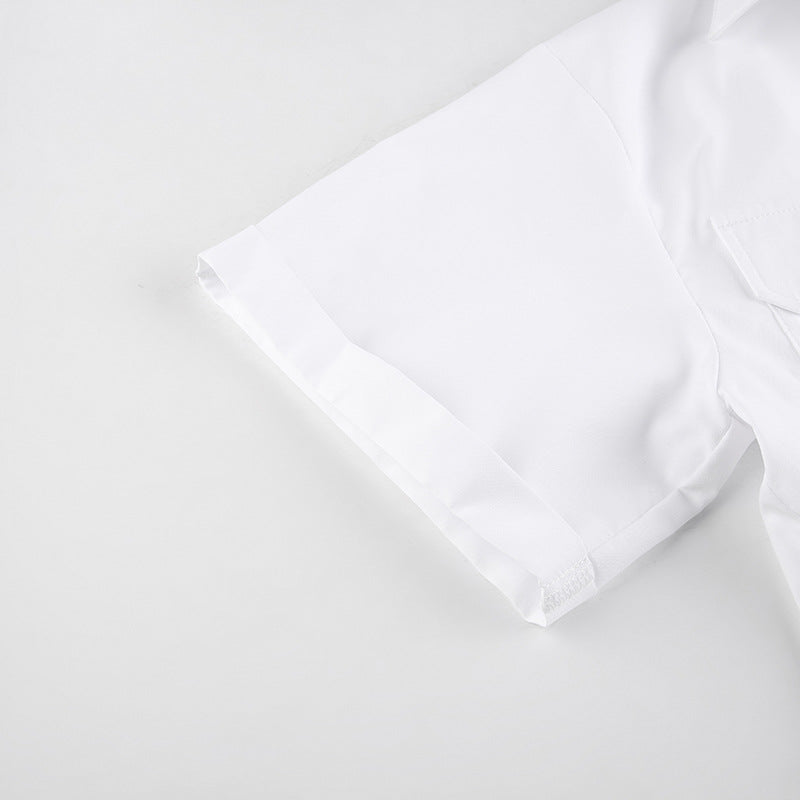 WomenSexy Knot Solid Polo Collar Crop Shirt 19