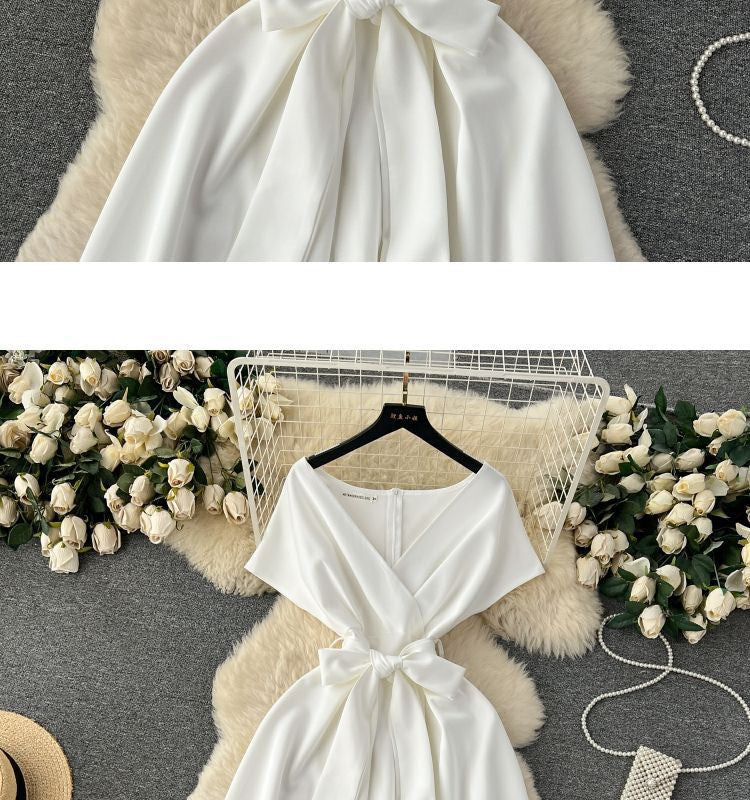 Summer Bow Tie Slim Waist Chic Formal Party Dress 10