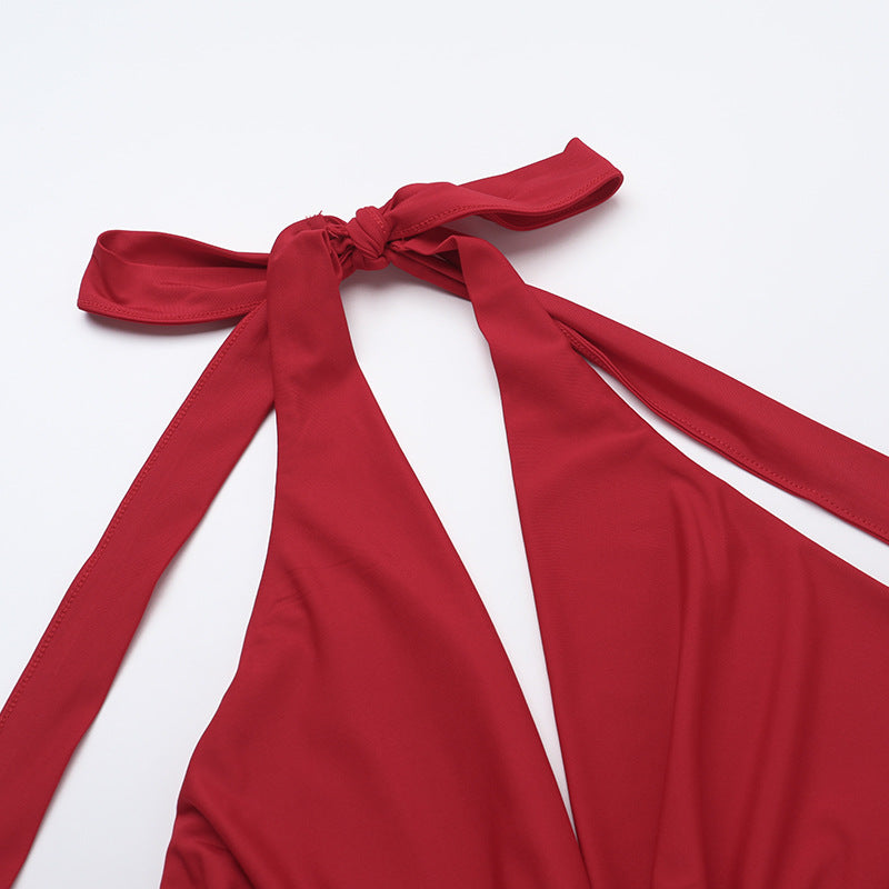 Spring Sexy Open Waist Hollow Halter Neck Long Dress 13