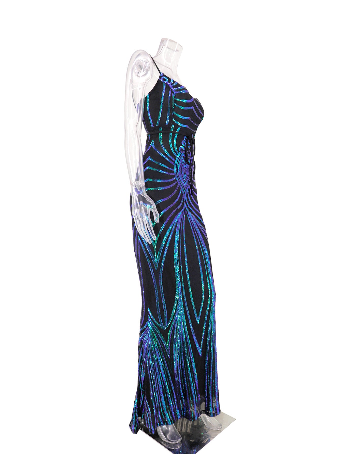 Sexy Low Back Sequin Long Dress Strap Stretch Dress 14