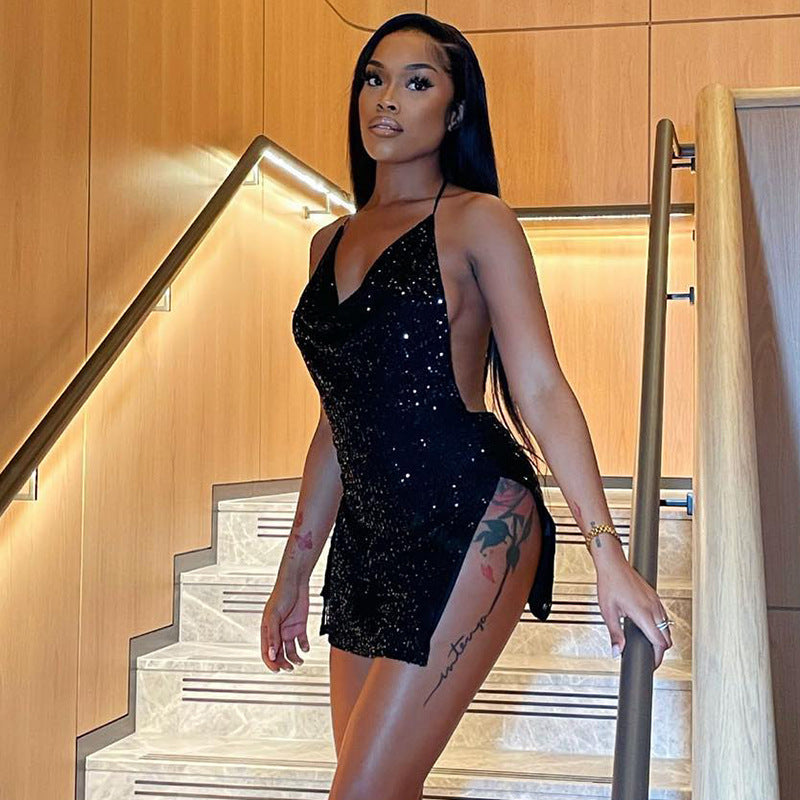 Women Sexy Backless Cutout Halter Neck Dress 7