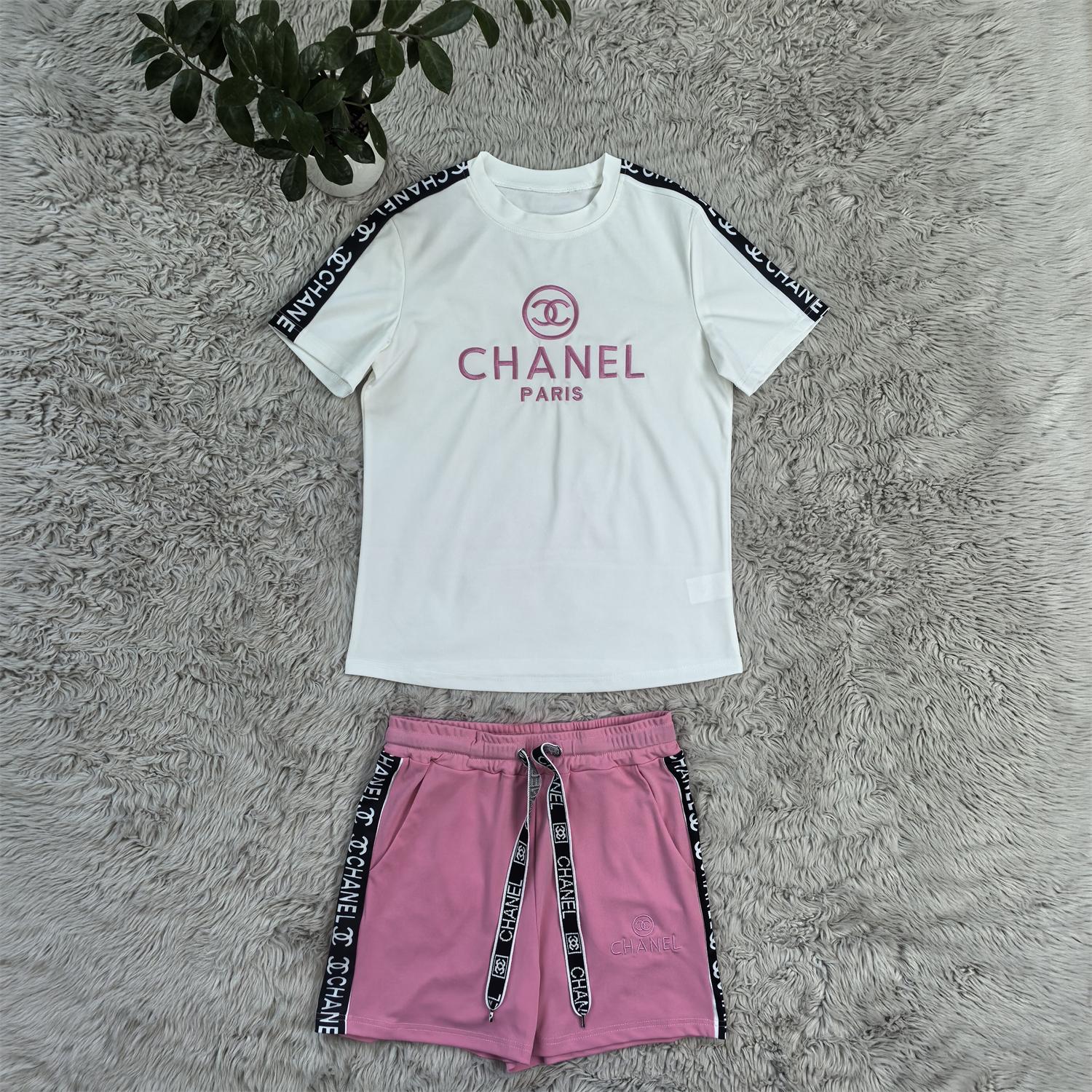 Fashionable Casual Embroidered Round Neck Top & Wide-Waist Ribbon Shorts Set 4