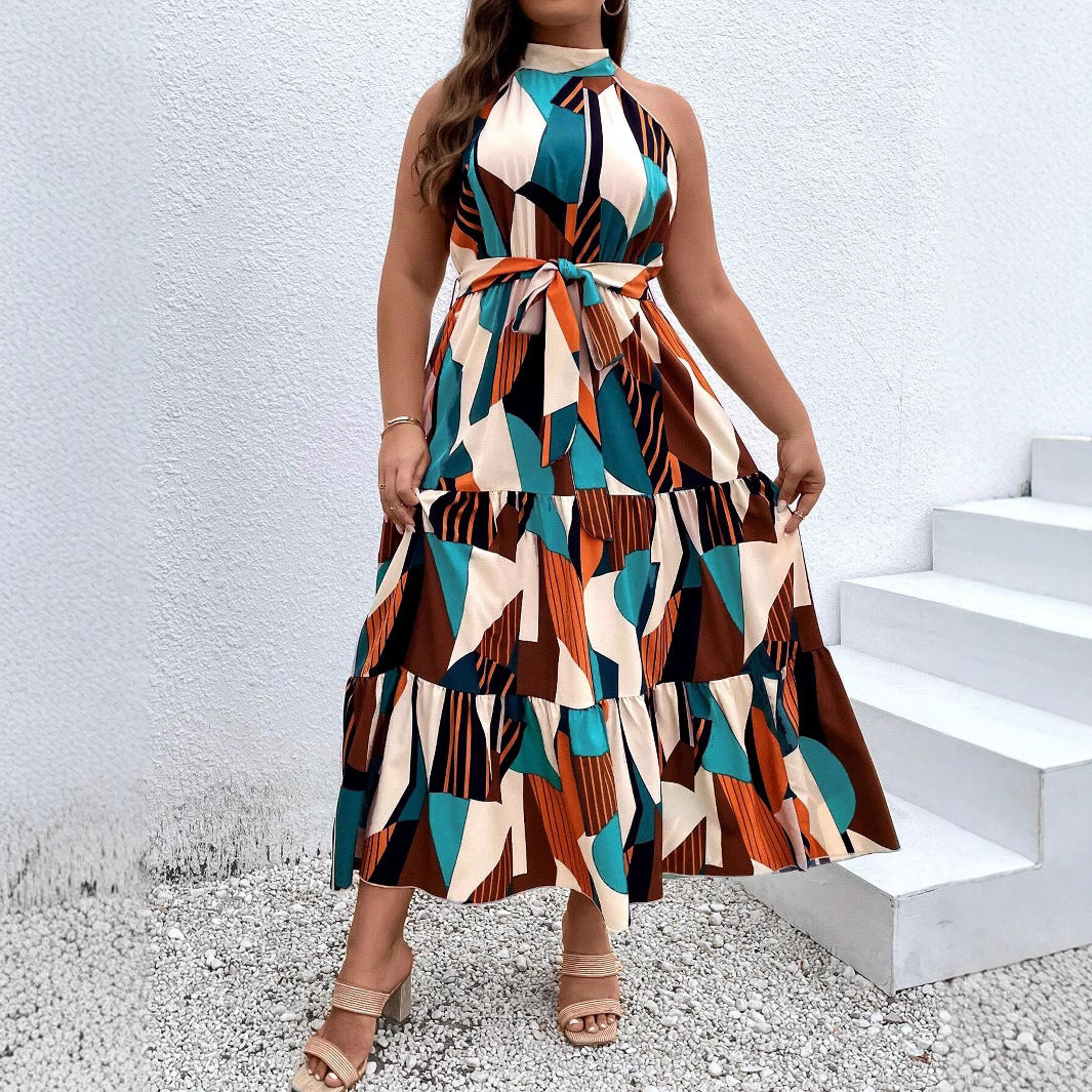 Spring Summer Plus Size Sleeveless Strap Printed Loose Casual Dress for Women 3