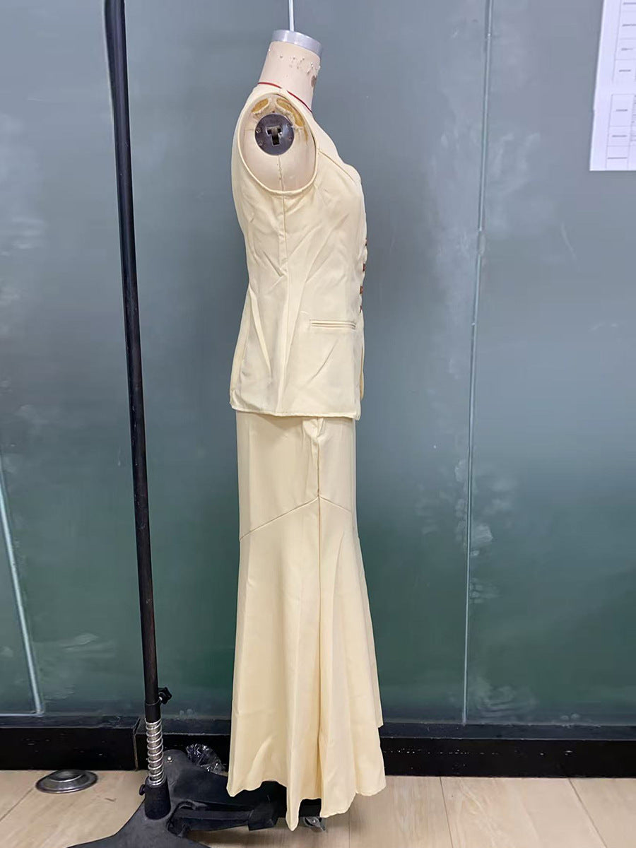 Women summer solid vest fishtail skirt two-piece set 8