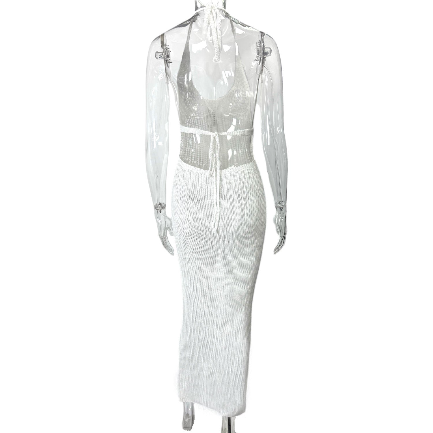 Women Halter Neck Lace-Up Knitting Patchwork Dress 7