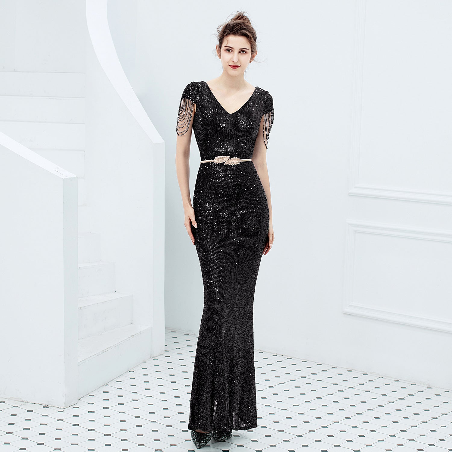 Women Formal Party Elegant Sequin Evening Dress 13