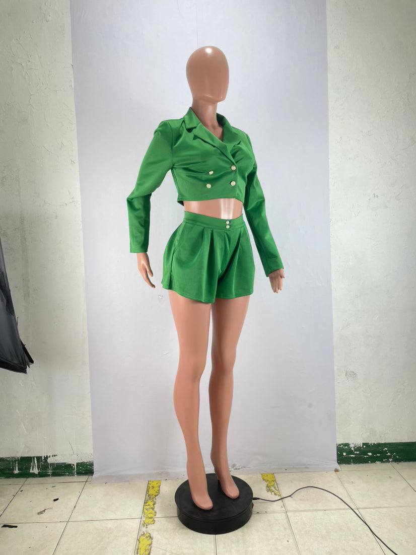 Women's Fashion Slim Solid Color Blazer Two Piece Set 12