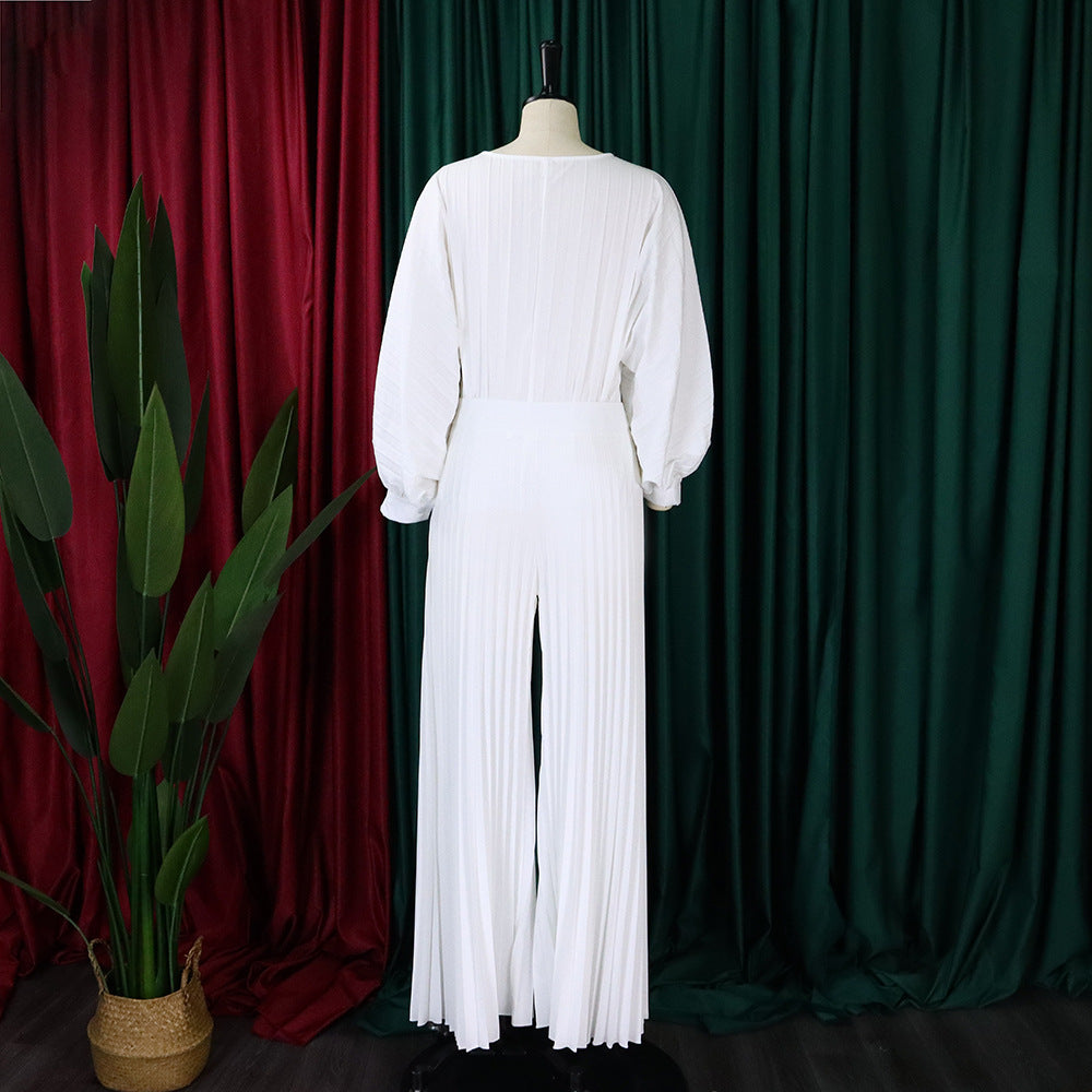 Plus Size Women Summer Loose Casual Shirt and Wide-leg Pants Two-Piece Set 10