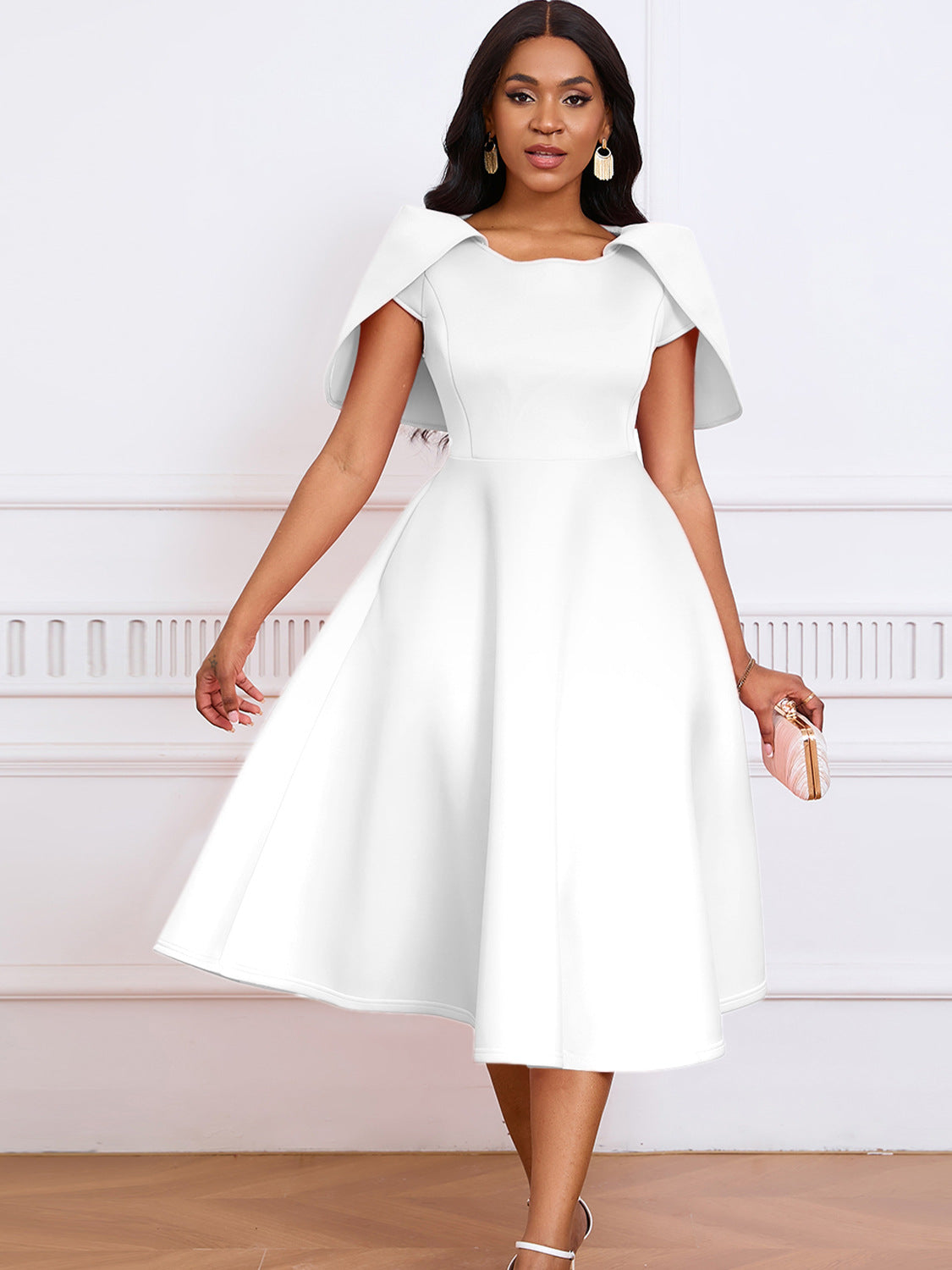 Women Short Sleeve Cape Dress 3