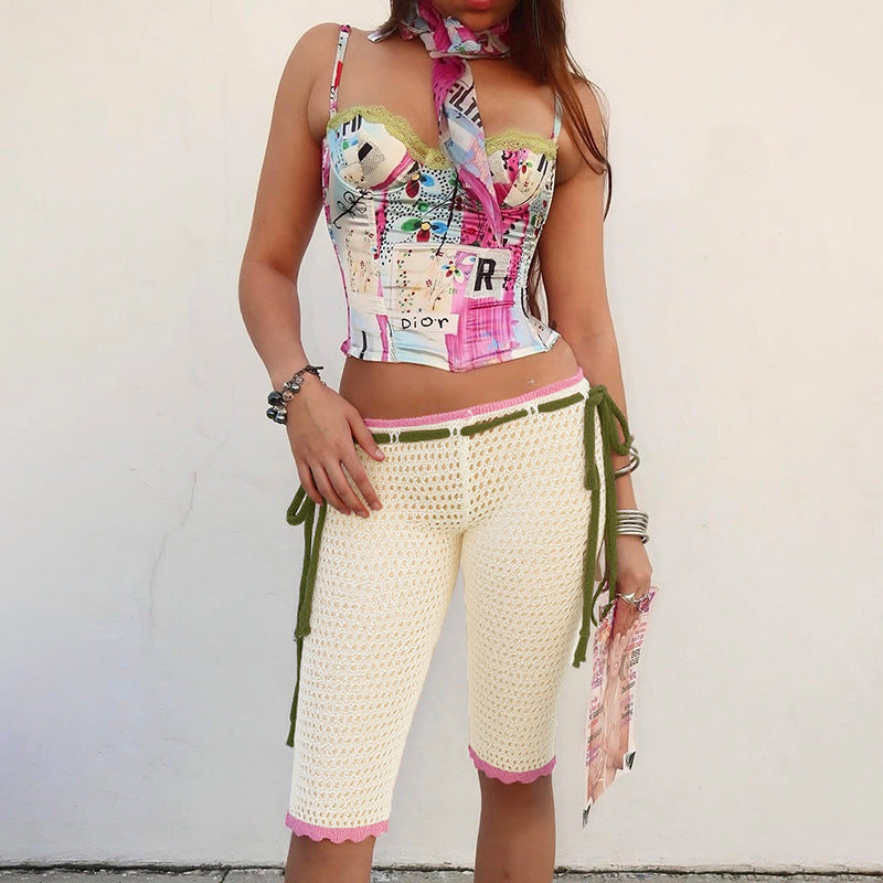 Women Drawstring Lace-Up See-Through Shorts 3