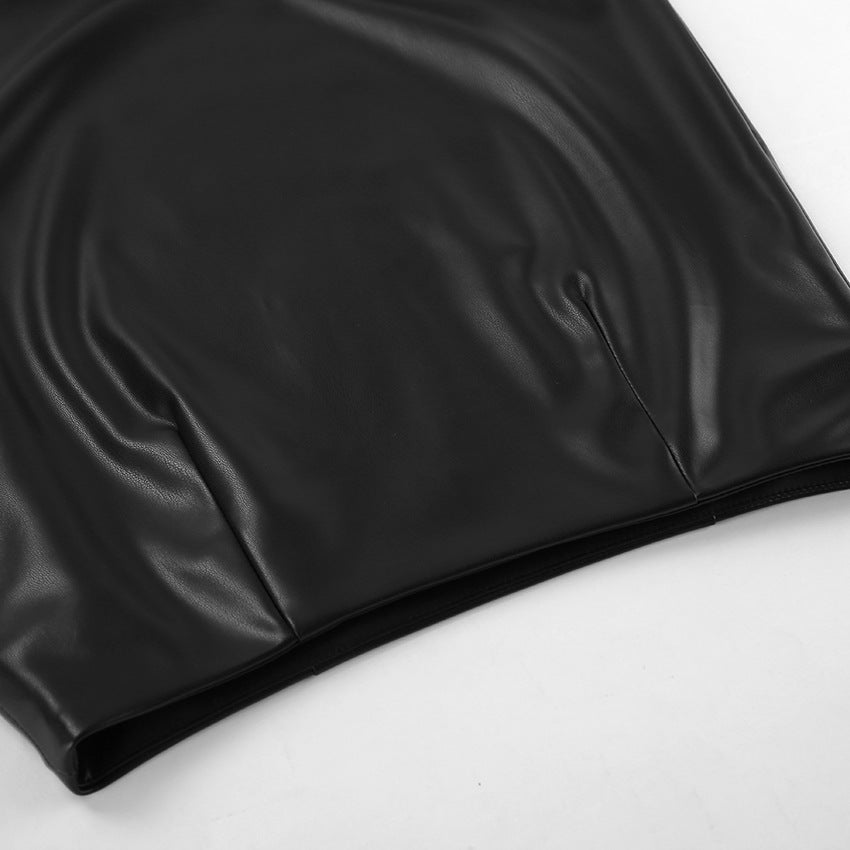 Black Sexy Autumn Winter Mid-Length PU Leather Skirt 12