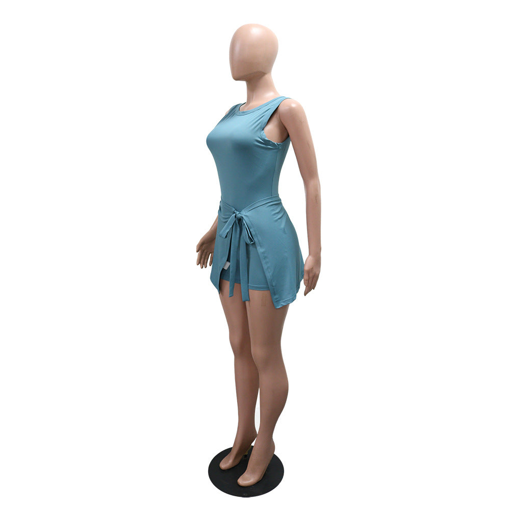 Women Sexy Sleeveless Jumpsuit Lace-Up Cape Two-Piece Dress 10