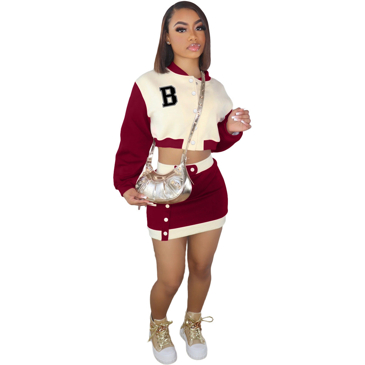 Long Sleeve Baseball Jacket Sports Casual Skirt Two-Piece Fashion Suit 7