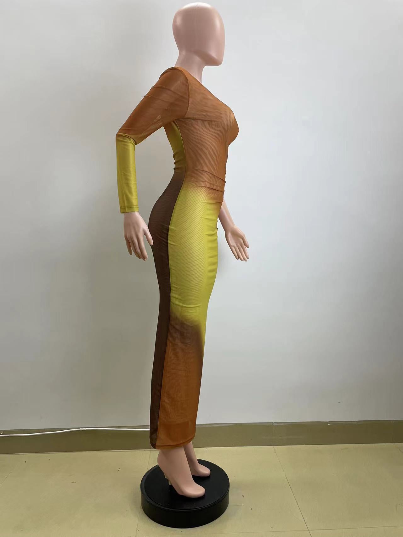 Summer Fashion Print Sexy Slash Shoulder Single Sleeve Gradient Color Bodycon Dress 7