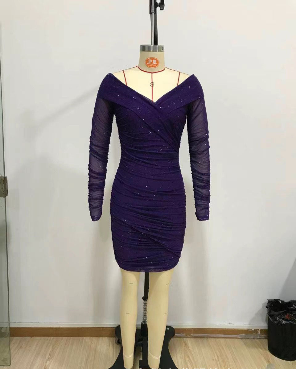 Autumn Fashion Women's Off Shoulder Slim Long Sleeve Bodycon Dress 22