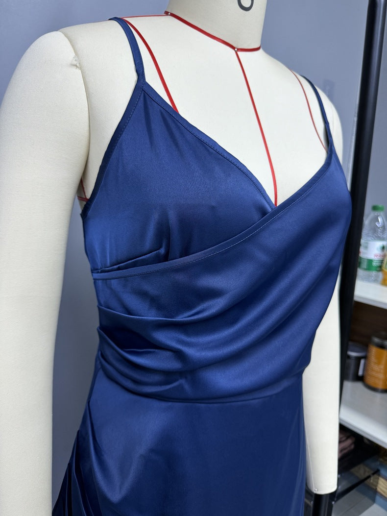 Women's Slit Satin Dress Summer Strap High-Slit Dress 9