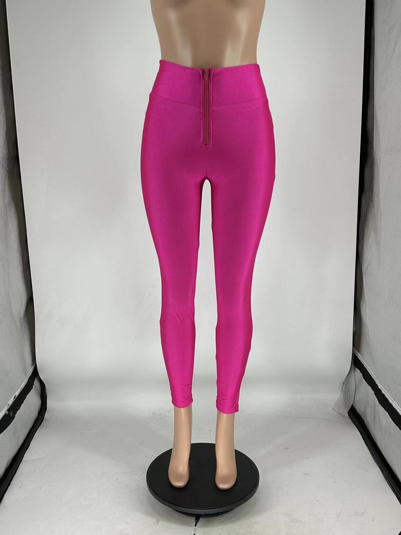 Women Summer Solid Stretchy Zipper Pants 16