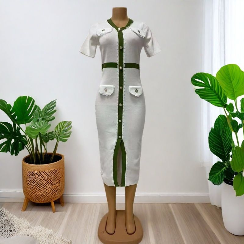 Women summer French fur beard Patchwork Bodycon Knitting dress