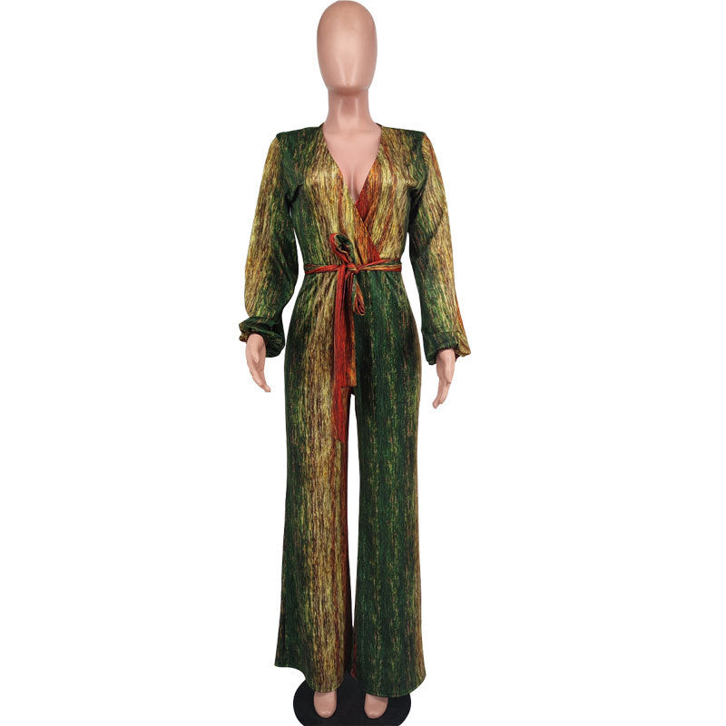 Women Casual Long Sleeve Loose Striped Jumpsuit 6