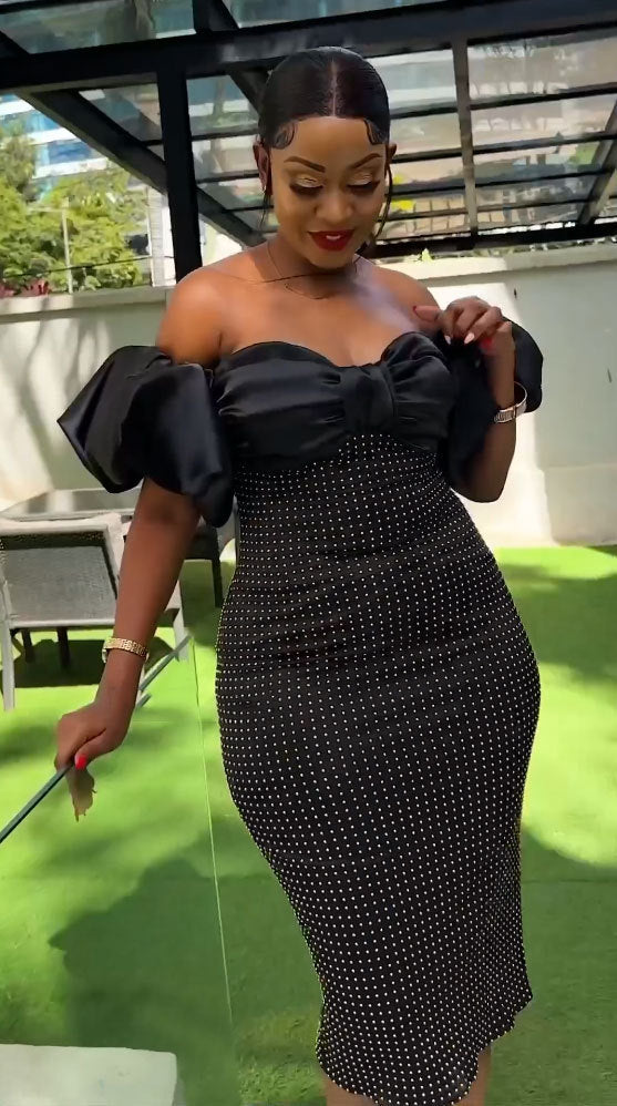 Women Sexy Beaded Bodycon Slit Strapless Dress