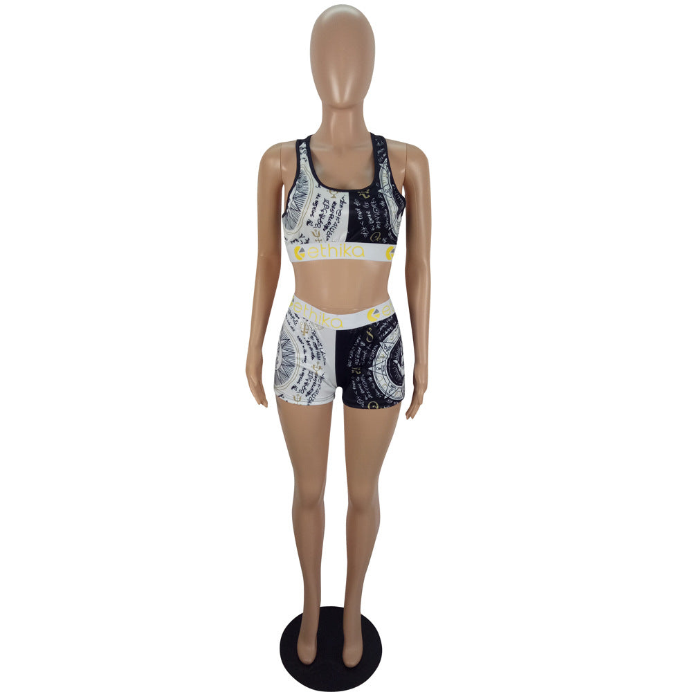 Women Summer Cartoon Printed Top and Shorts Two-piece Set 38