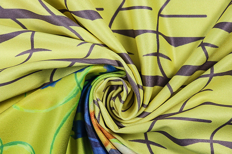 Fashion Patchwork Women's Printed Ruched Round Neck Long Sleeve Slit Dress 18