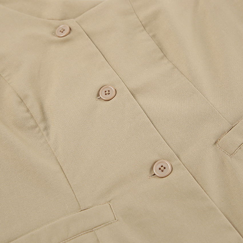 Spring Summer Linen Sleeveless Slash Shoulder Vest Wide Leg Pants Fashionable Two-Piece Set 13