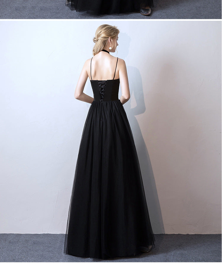 Women Black Suspender Formal Party Maxi Evening Dress（Processing time need 3-6 days） 3