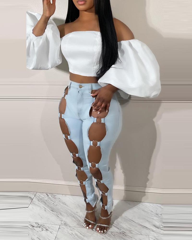 Women Summer Ripped Underwire Patchwork Denim Pant 3