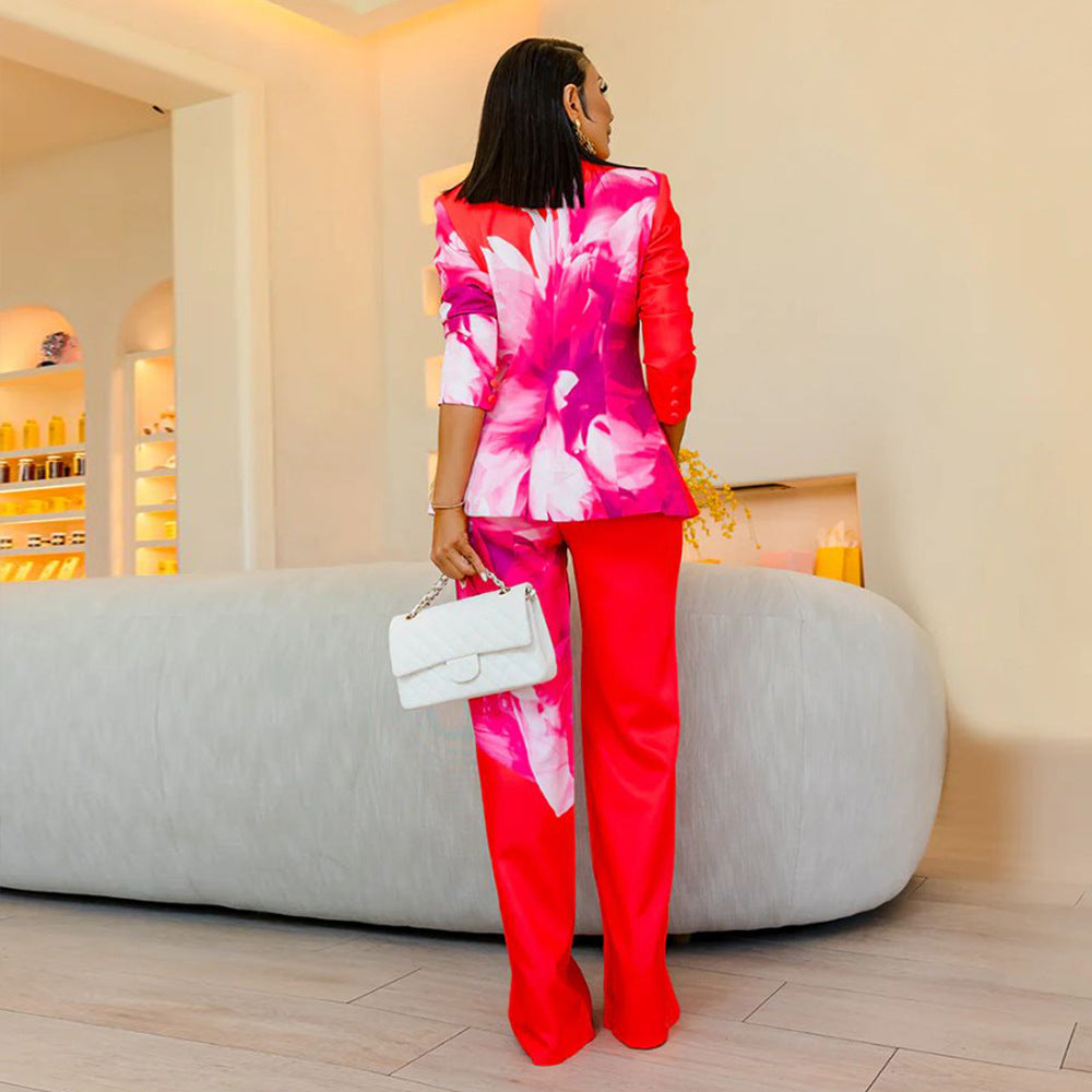 Women Printed Blazer and Pants Two Piece Set