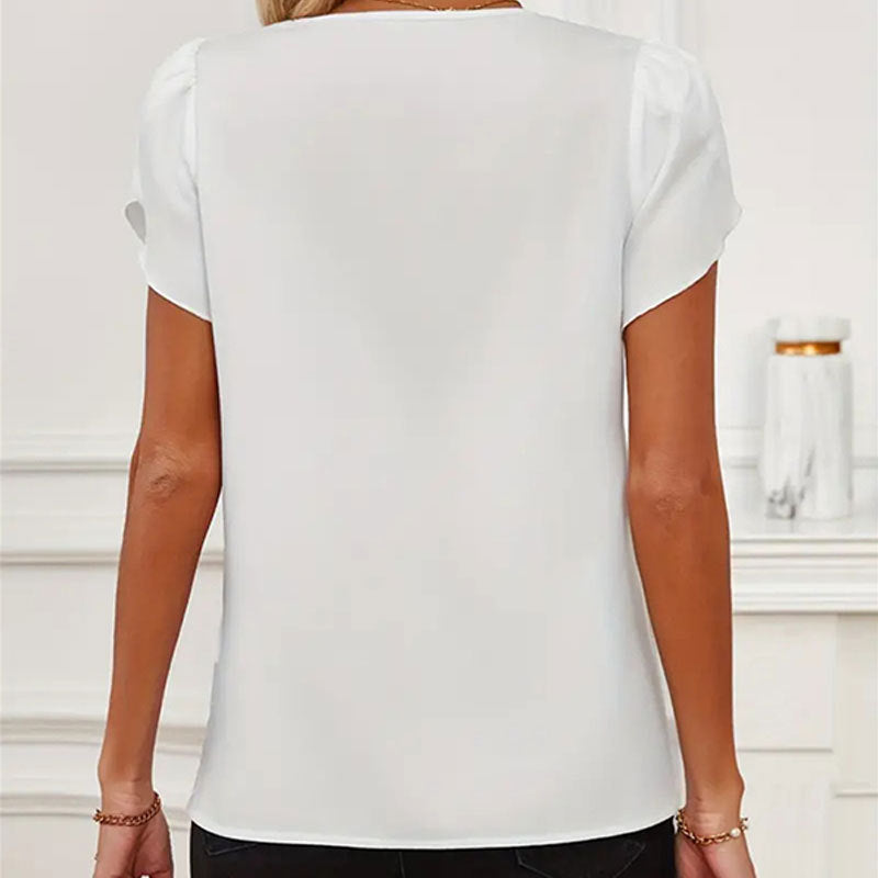 Women's Solid Color Lace short Sleeve T-shirt Spring and Summer Tops 12