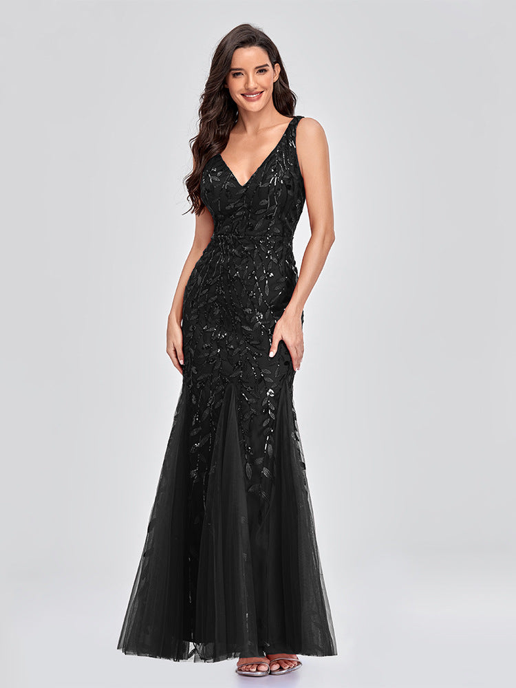 Women summer sequin v-neck evening dress 12
