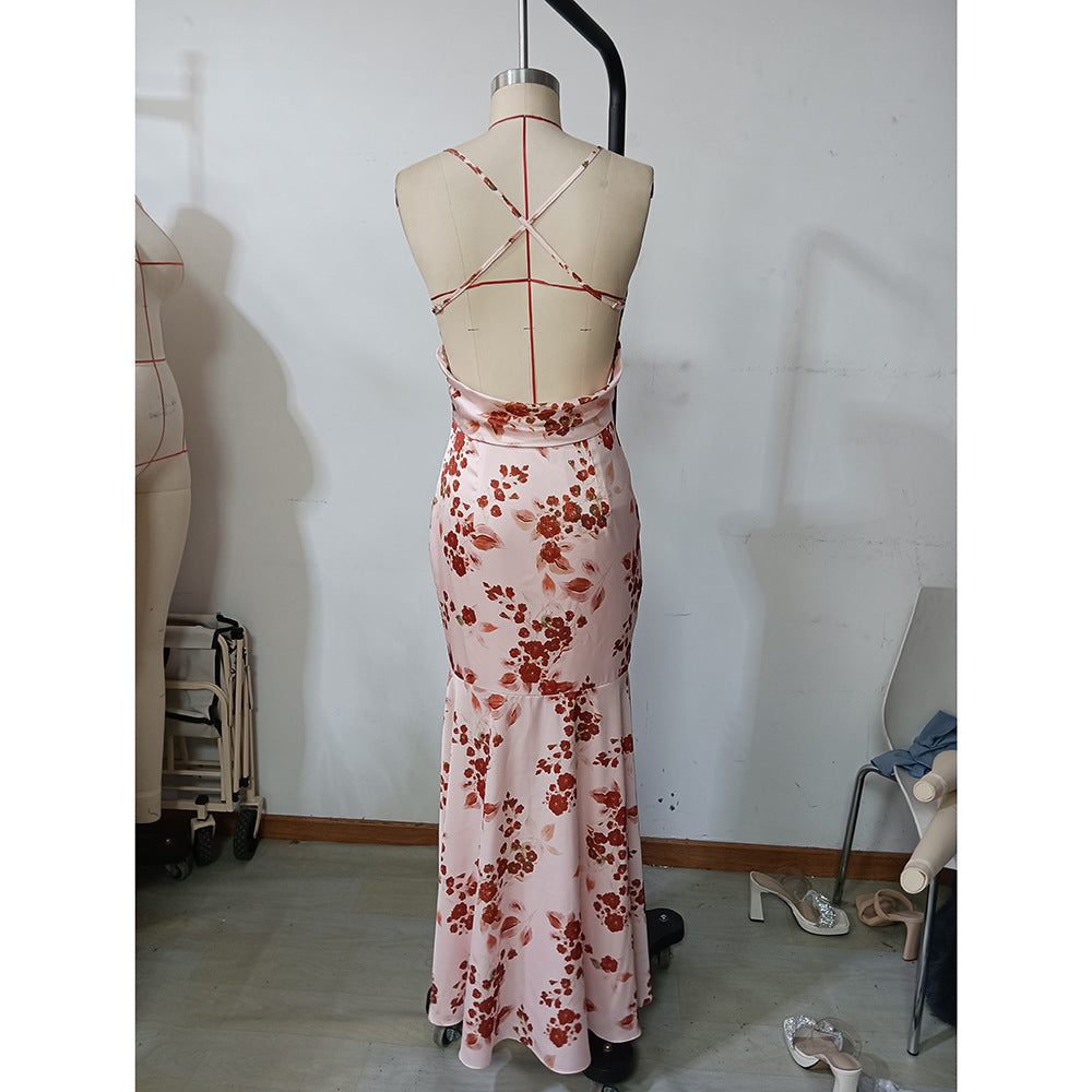 Women Summer Print Backless Suspender Holidays Dress 6