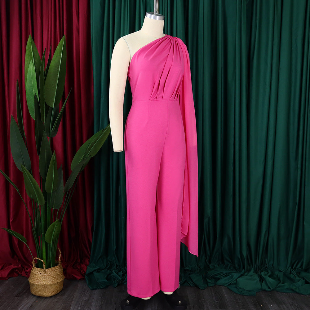 African Women's Solid Color Sexy One Shoulder Formal Party Fashion Jumpsuit 32