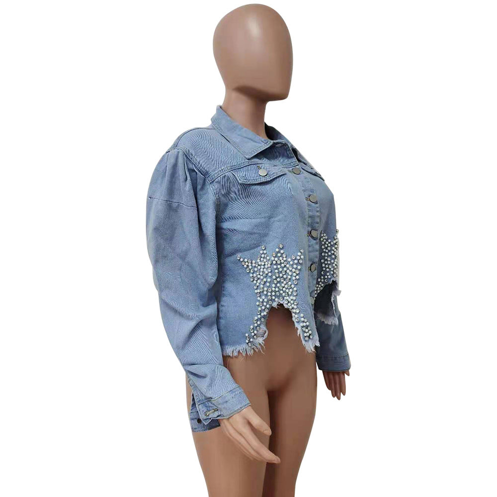 Women beaded crown Denim jacket 12