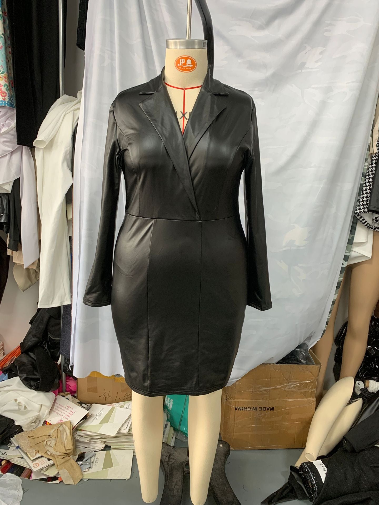 PU Leather V-Neck Bodycon Sexy Dress 5