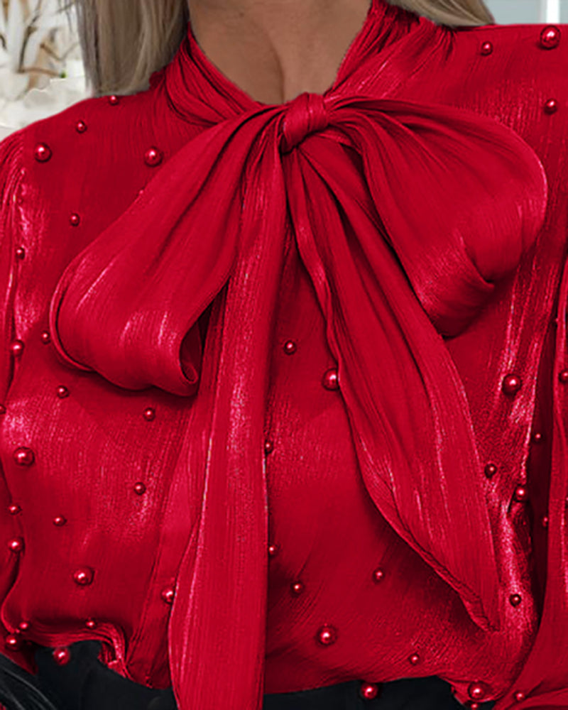 Women See-Through Beaded Lace-Up Shirt 7