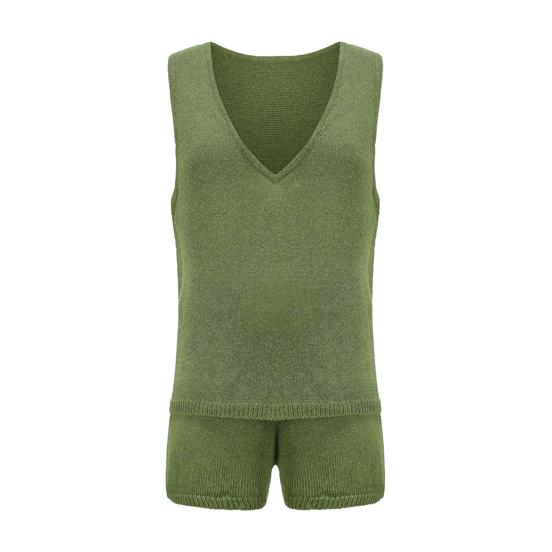 Summer fashion casual deep V-neck knitting vest and shorts two-piece set 30