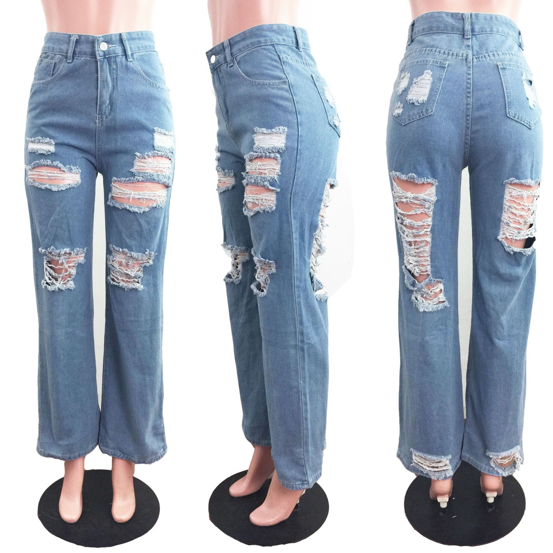 Women Ripped Washed Denim Pant 7