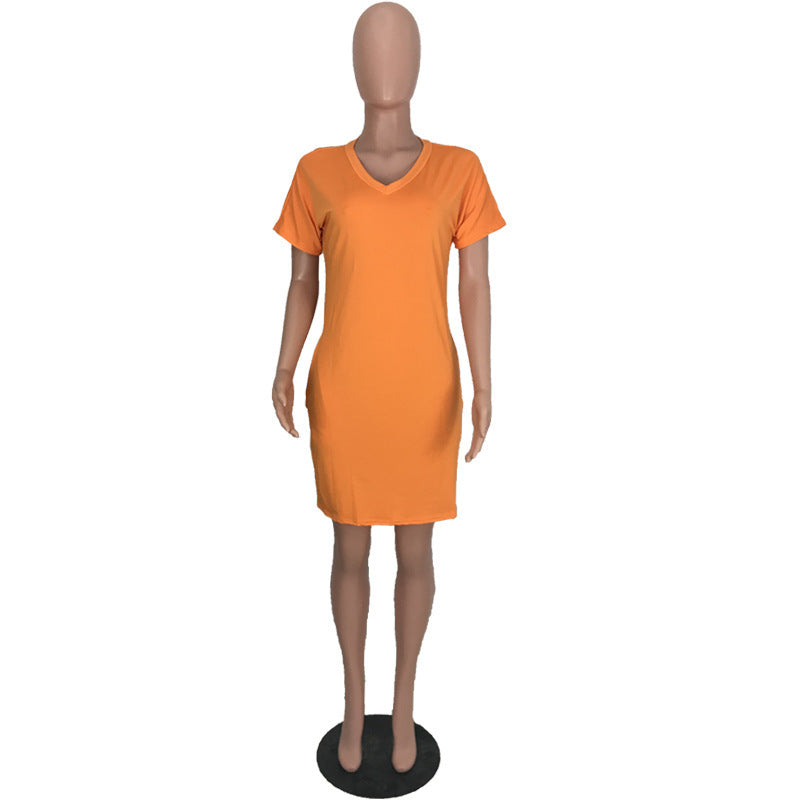 Women's V-Neck Solid Color Women's Fashion Dress 19