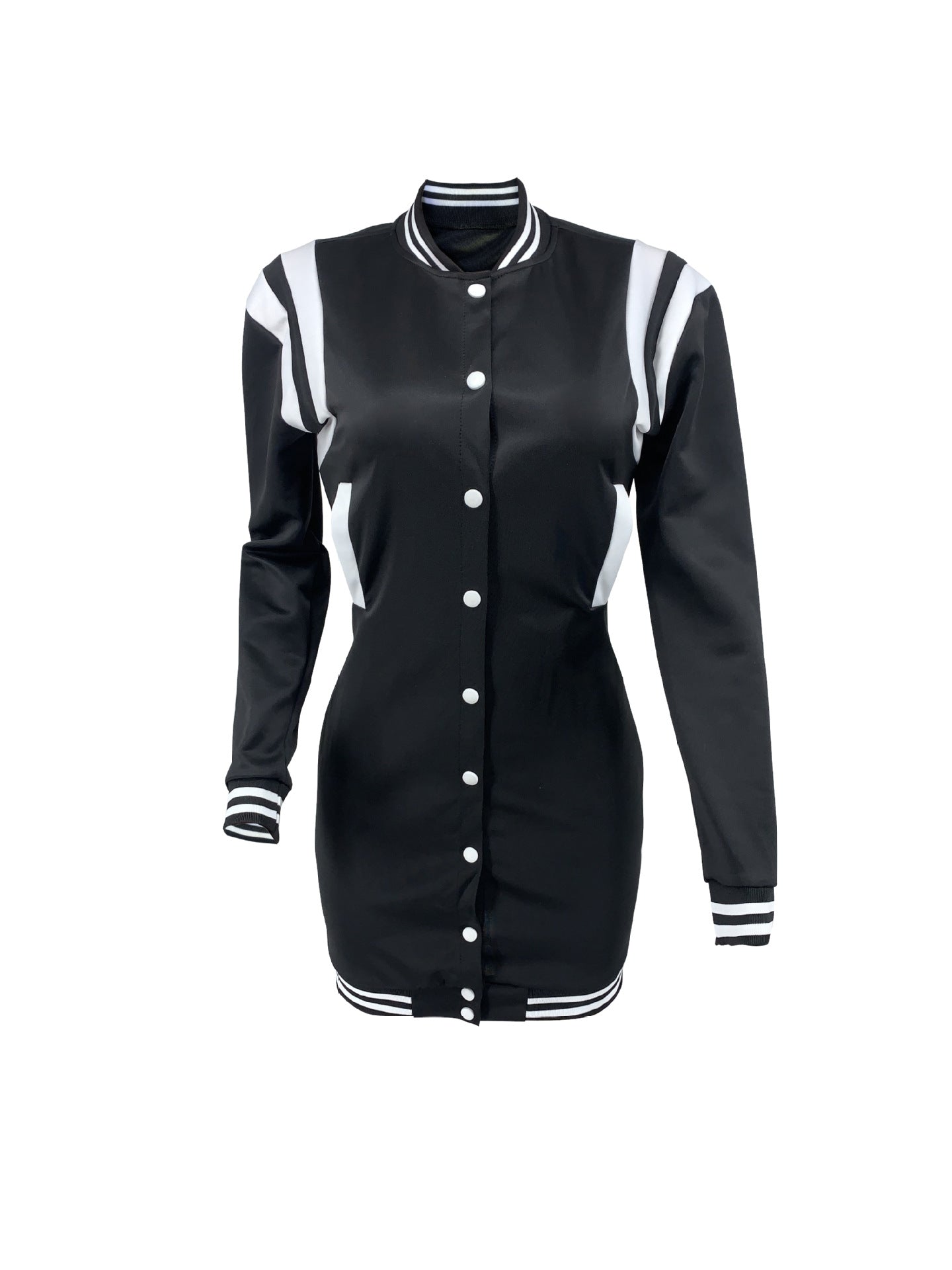 Women Autumn Button Pocket Ribbed Sports Casual Baseball Dress 10