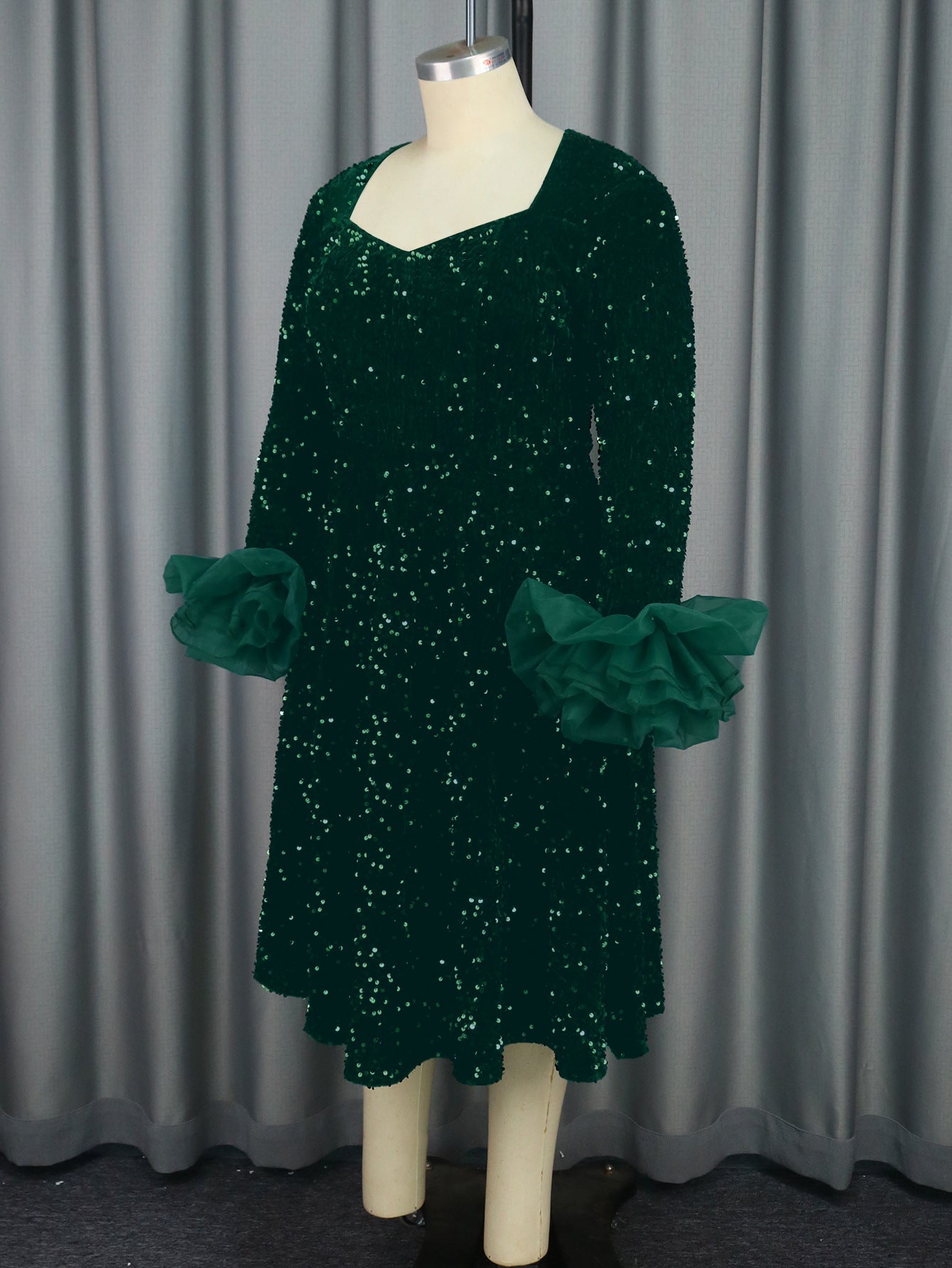 Square Neck Puff Sleeve Formal Party Chic Sequin Dress 4