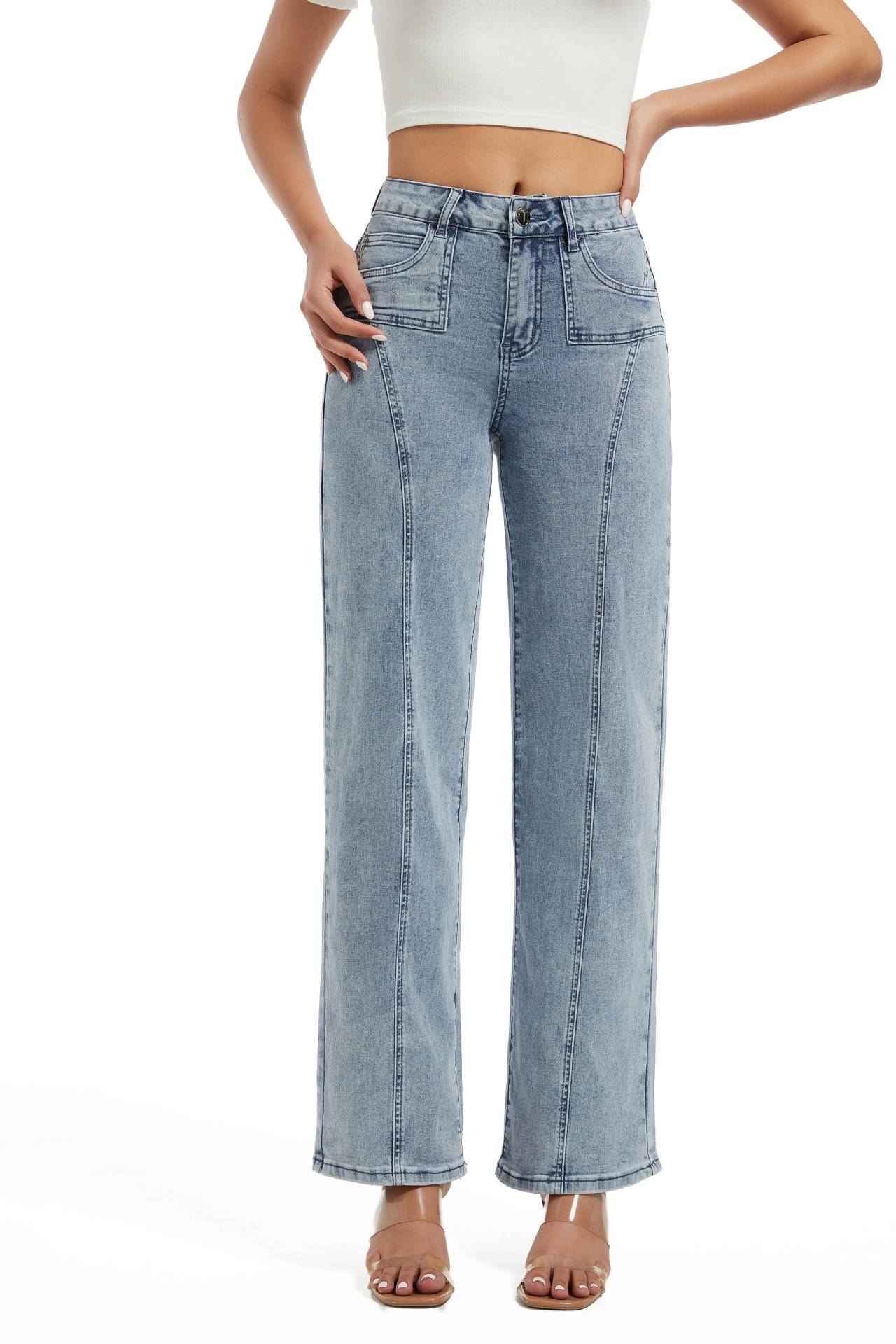 Autumn Long Jeans Blue Wide Leg Straight Denim Pants