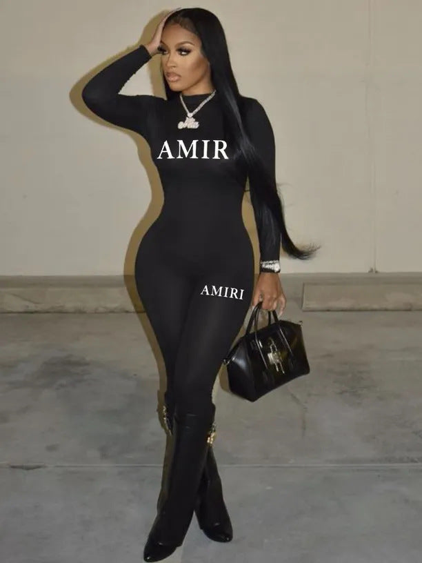 Women Letter Printed Black Casual Yoga Fitness Jumpsuit 4