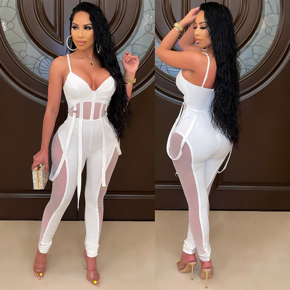 Women Mesh See-Through Sexy Suspender Jumpsuit 3