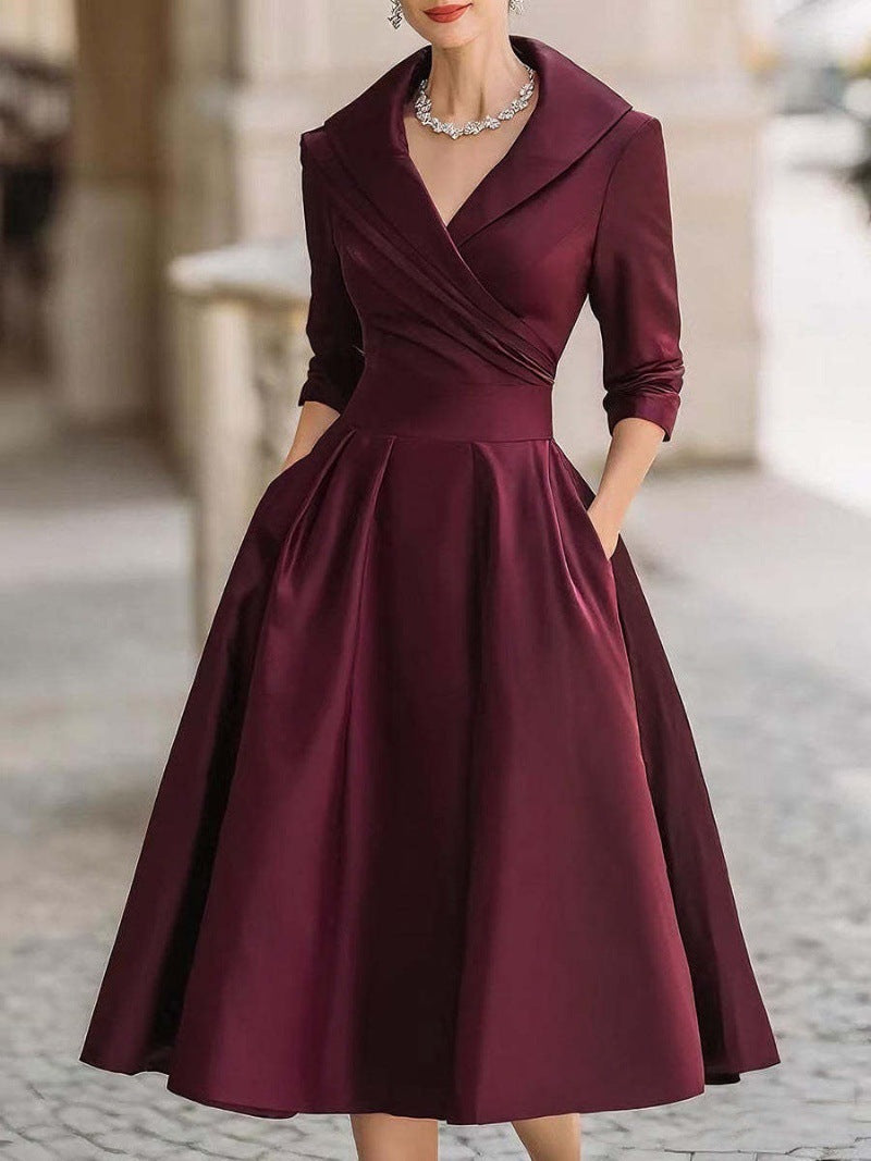 Women's Chic Slim Waist Elegant Long Sleeve Long Dress 4