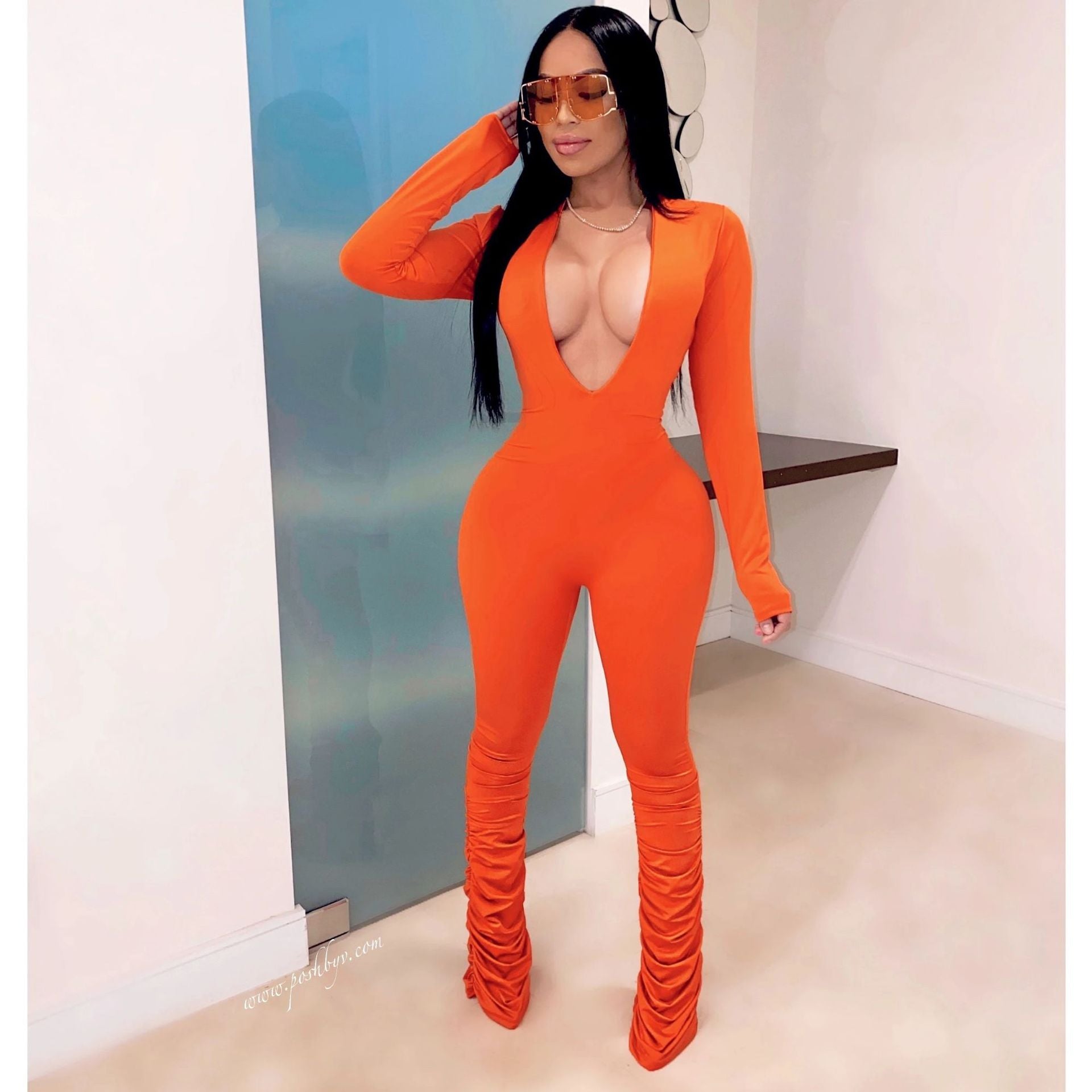 Women Solid V Neck Jumpsuit 6