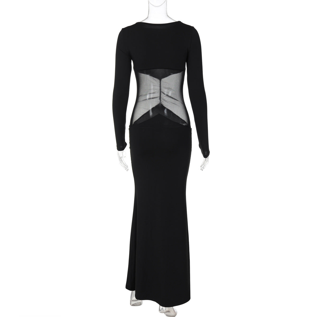 Autumn women's fashion Round Neck long sleeve mesh Patchwork slim Bodycon dress 6