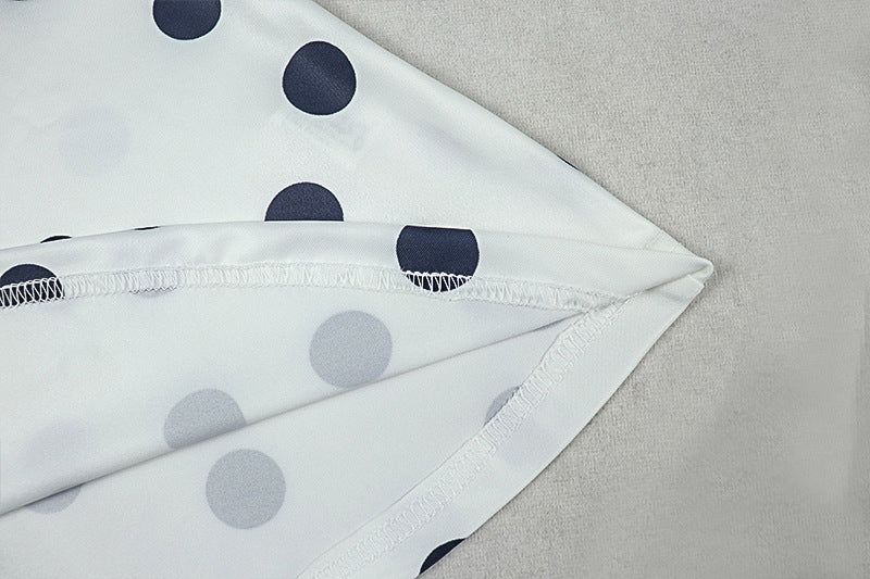 Women Pleated Waist Polka Dot Print Halter Neck Dress 17