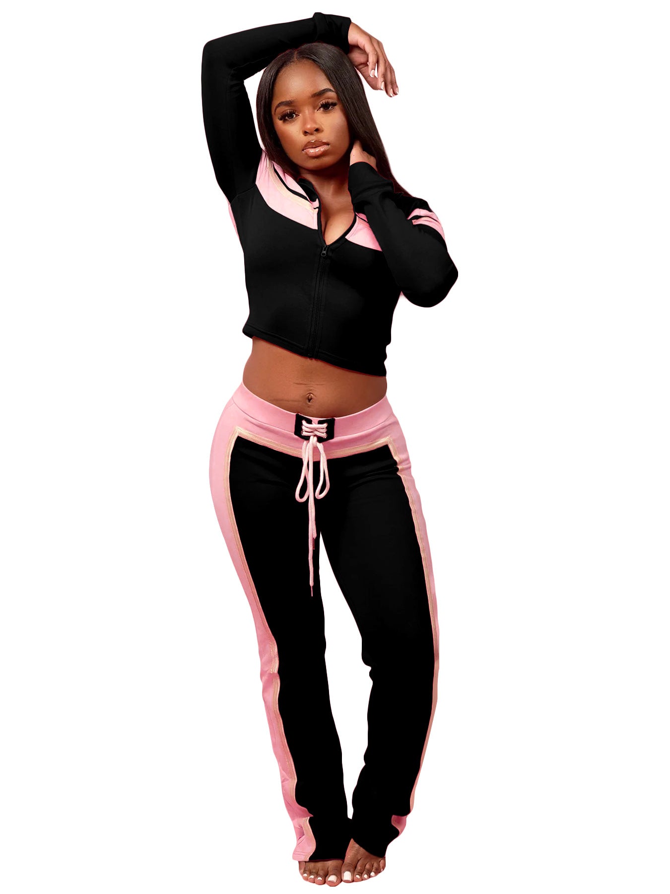 Fashionable Women's Printed Patchwork Long-Sleeve Three-Piece Pants Set 12